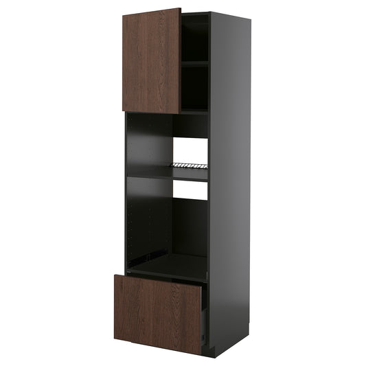 METOD / KNIVSHULT high cabinet f built-in appliances, black-grey/Sinarp brown, 60x60x200 cm