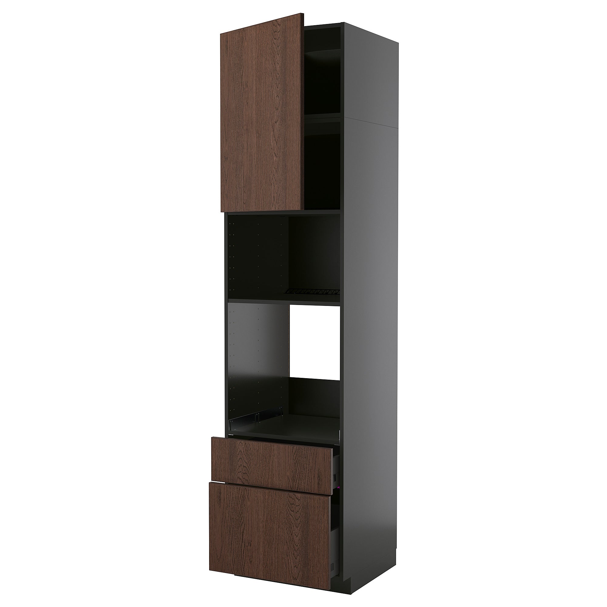 METOD / KNIVSHULT high cabinet f built-in appliances, black-grey/Sinarp brown, 60x60x240 cm