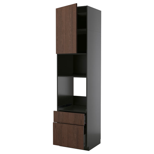 METOD / KNIVSHULT high cabinet f built-in appliances, black-grey/Sinarp brown, 60x60x240 cm