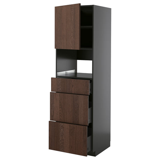 METOD / KNIVSHULT high cabinet f built-in appliances, black-grey/Sinarp brown, 60x60x200 cm