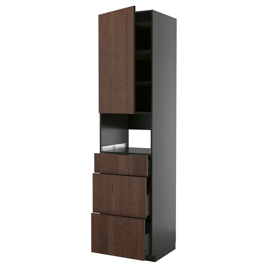 METOD / KNIVSHULT high cabinet f built-in appliances, black-grey/Sinarp brown, 60x60x240 cm