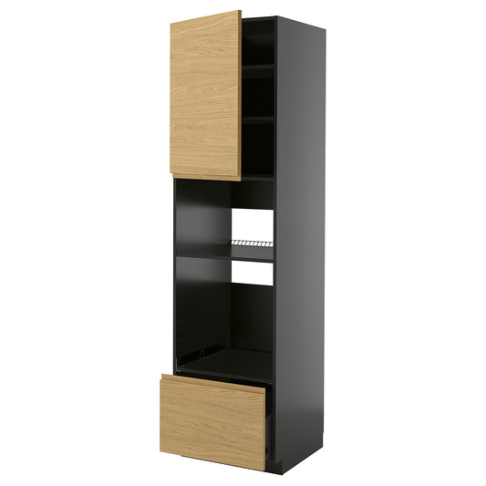 METOD / KNIVSHULT high cabinet f built-in appliances, black-grey/Voxtorp oak effect, 60x60x220 cm