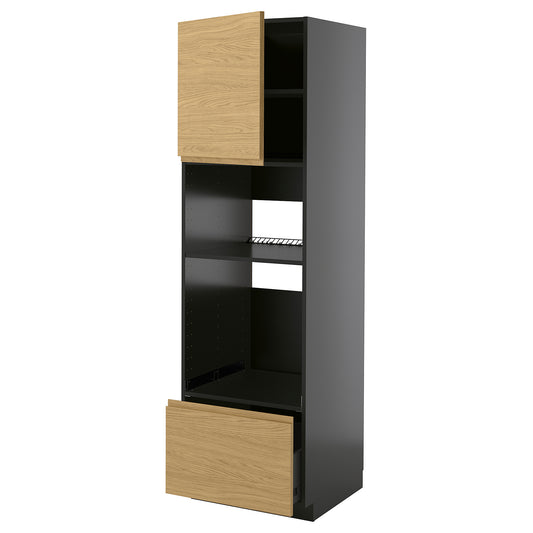 METOD / KNIVSHULT high cabinet f built-in appliances, black-grey/Voxtorp oak effect, 60x60x200 cm