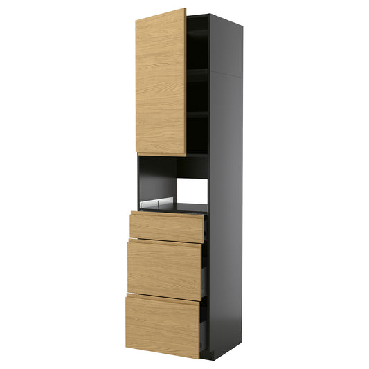 METOD / KNIVSHULT high cabinet f built-in appliances, black-grey/Voxtorp oak effect, 60x60x240 cm