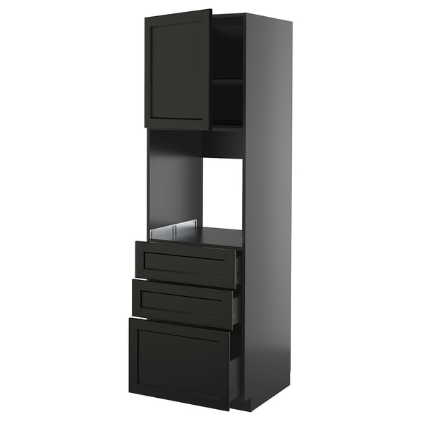 METOD / KNIVSHULT - METOD / KNIVSHULT High cab f oven w door/3 drawers, black-grey/Lerhyttan black stained, 60x60x200 cm