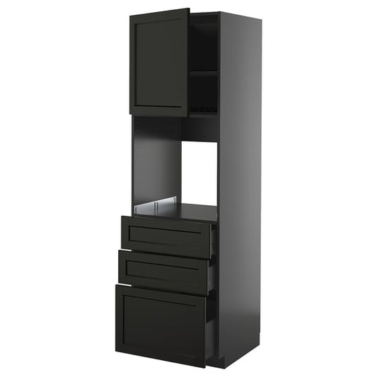 METOD / KNIVSHULT - METOD / KNIVSHULT High cab f oven w door/3 drawers, black-grey/Lerhyttan black stained, 60x60x200 cm