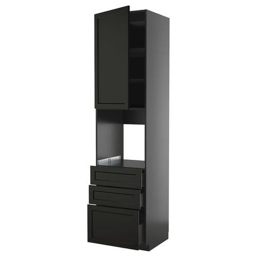 METOD / KNIVSHULT - METOD / KNIVSHULT High cab f oven w door/3 drawers, black-grey/Lerhyttan black stained, 60x60x240 cm