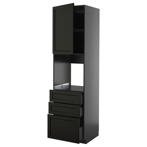 METOD / KNIVSHULT - METOD / KNIVSHULT High cab f oven w door/3 drawers, black-grey/Lerhyttan black stained, 60x60x220 cm
