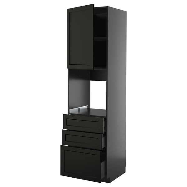 METOD / KNIVSHULT - METOD / KNIVSHULT High cab f oven w door/3 drawers, black-grey/Lerhyttan black stained, 60x60x220 cm