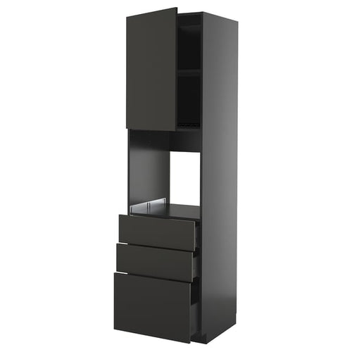 METOD / KNIVSHULT - METOD / KNIVSHULT High cab f oven w door/3 drawers, black-grey/Nickebo matt anthracite, 60x60x220 cm