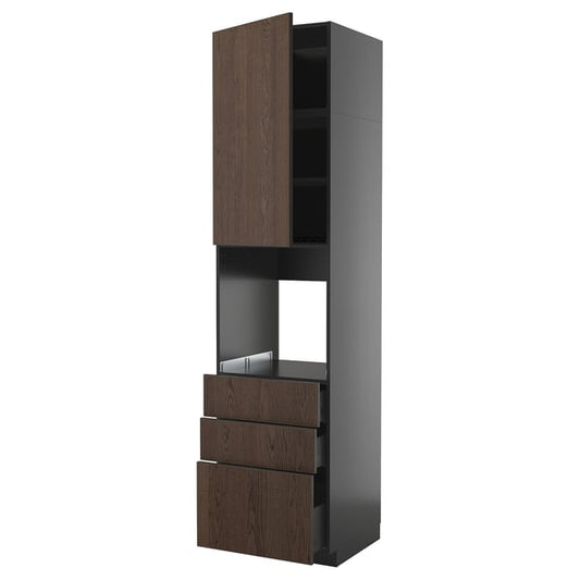 METOD / KNIVSHULT - METOD / KNIVSHULT High cab f oven w door/3 drawers, black-grey/Sinarp brown, 60x60x240 cm