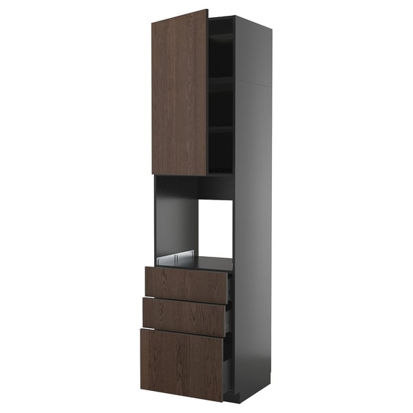 METOD / KNIVSHULT - METOD / KNIVSHULT High cab f oven w door/3 drawers, black-grey/Sinarp brown, 60x60x240 cm