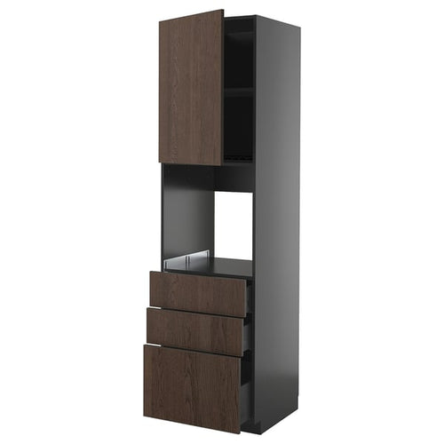 METOD / KNIVSHULT - METOD / KNIVSHULT High cab f oven w door/3 drawers, black-grey/Sinarp brown, 60x60x220 cm