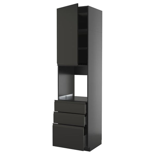 METOD / KNIVSHULT - METOD / KNIVSHULT High cab f oven w door/3 drawers, black-grey/Upplöv matt anthracite, 60x60x240 cm