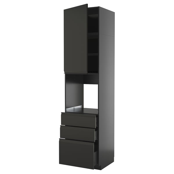 METOD / KNIVSHULT high cab f oven w door/3 drawers, black-grey/Upplöv matt anthracite, 60x60x240 cm