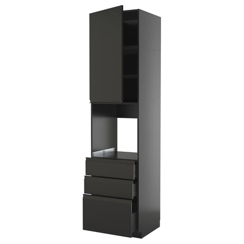 METOD / KNIVSHULT - METOD / KNIVSHULT High cab f oven w door/3 drawers, black-grey/Upplöv matt anthracite, 60x60x240 cm