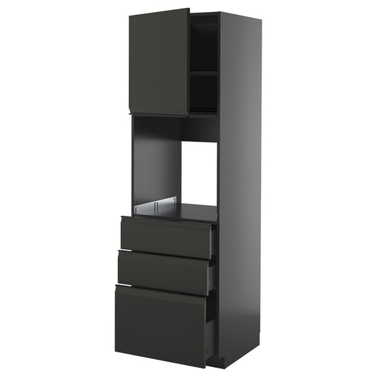 METOD / KNIVSHULT - METOD / KNIVSHULT High cab f oven w door/3 drawers, black-grey/Upplöv matt anthracite, 60x60x200 cm