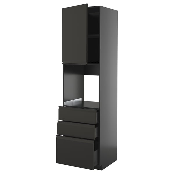 METOD / KNIVSHULT high cab f oven w door/3 drawers, black-grey/Upplöv matt anthracite, 60x60x220 cm