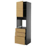 METOD / KNIVSHULT high cab f oven w door/3 drawers, black-grey/Voxtorp oak effect, 60x60x220 cm