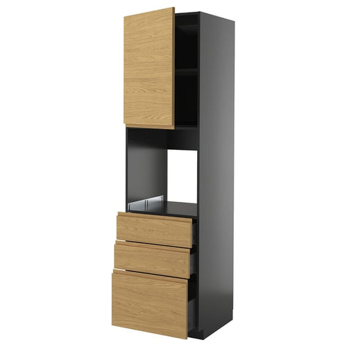 METOD / KNIVSHULT - METOD / KNIVSHULT High cab f oven w door/3 drawers, black-grey/Voxtorp oak effect, 60x60x220 cm