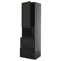 METOD / KNIVSHULT hi cab f micro w door/2 drawers, black-grey/Lerhyttan black stained, 60x60x220 cm
