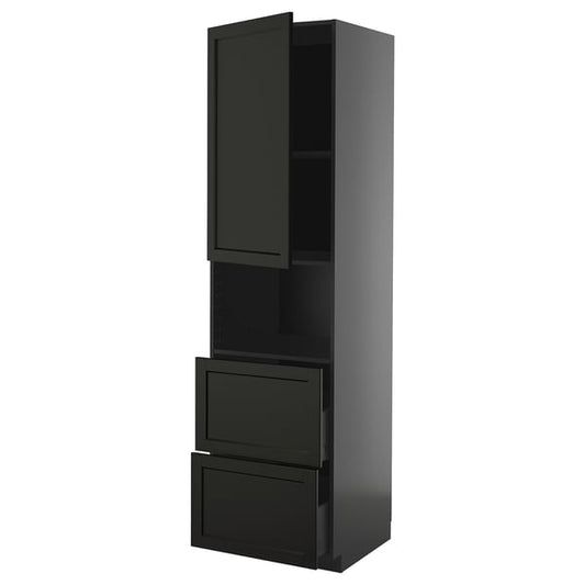 METOD / KNIVSHULT - METOD / KNIVSHULT Hi cab f micro w door/2 drawers, black-grey/Lerhyttan black stained, 60x60x220 cm