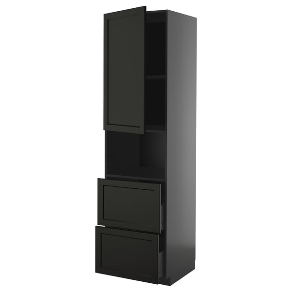 METOD / KNIVSHULT - METOD / KNIVSHULT Hi cab f micro w door/2 drawers, black-grey/Lerhyttan black stained, 60x60x220 cm