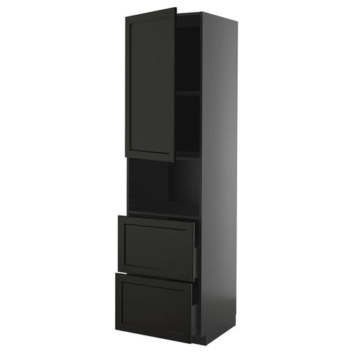 METOD / KNIVSHULT - METOD / KNIVSHULT Hi cab f micro w door/2 drawers, black-grey/Lerhyttan black stained, 60x60x220 cm