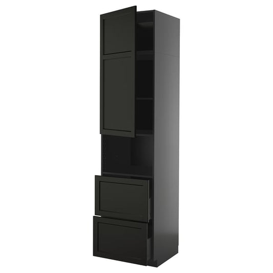 METOD / KNIVSHULT - METOD / KNIVSHULT Hi cab f micro w door/2 drawers, black-grey/Lerhyttan black stained, 60x60x240 cm