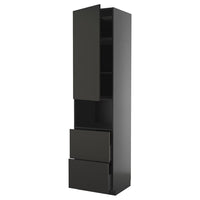 METOD / KNIVSHULT hi cab f micro w door/2 drawers, black-grey/Nickebo matt anthracite, 60x60x240 cm