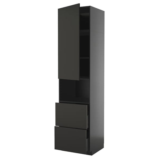 METOD / KNIVSHULT - METOD / KNIVSHULT Hi cab f micro w door/2 drawers, black-grey/Nickebo matt anthracite, 60x60x240 cm
