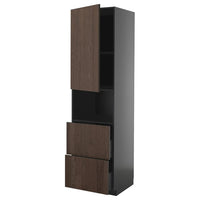 METOD / KNIVSHULT hi cab f micro w door/2 drawers, black-grey/Sinarp brown, 60x60x220 cm