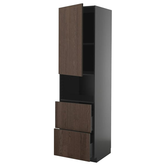METOD / KNIVSHULT - METOD / KNIVSHULT Hi cab f micro w door/2 drawers, black-grey/Sinarp brown, 60x60x220 cm