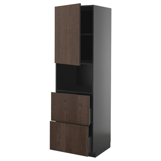 METOD / KNIVSHULT - METOD / KNIVSHULT Hi cab f micro w door/2 drawers, black-grey/Sinarp brown, 60x60x200 cm