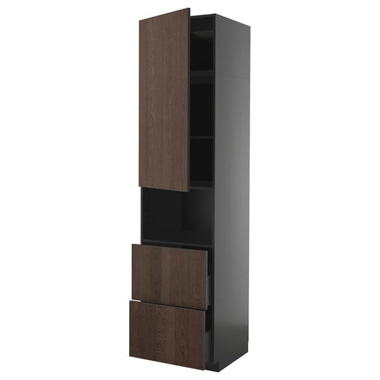 METOD / KNIVSHULT - METOD / KNIVSHULT Hi cab f micro w door/2 drawers, black-grey/Sinarp brown, 60x60x240 cm