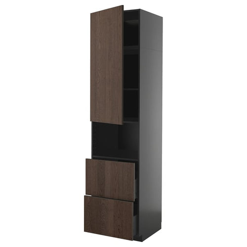 METOD / KNIVSHULT - METOD / KNIVSHULT Hi cab f micro w door/2 drawers, black-grey/Sinarp brown, 60x60x240 cm