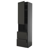 METOD / KNIVSHULT hi cab f micro w door/2 drawers, black-grey/Upplöv matt anthracite, 60x60x240 cm