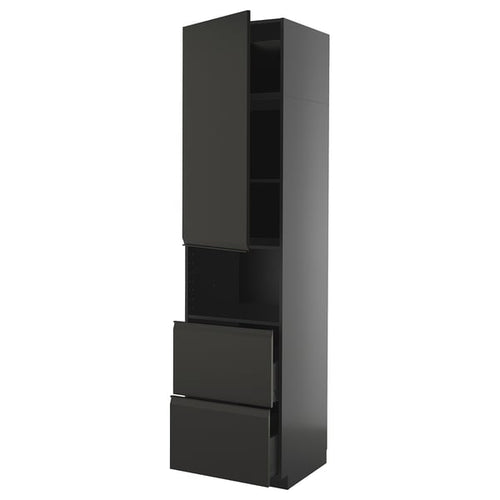 METOD / KNIVSHULT - METOD / KNIVSHULT Hi cab f micro w door/2 drawers, black-grey/Upplöv matt anthracite, 60x60x240 cm