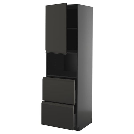METOD / KNIVSHULT - METOD / KNIVSHULT Hi cab f micro w door/2 drawers, black-grey/Upplöv matt anthracite, 60x60x200 cm