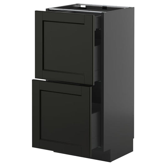 METOD / KNIVSHULT - METOD / KNIVSHULT Base cab with 2 fronts/3 drawers, black-grey/Lerhyttan black stained, 40x37 cm