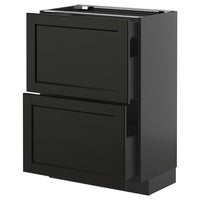 METOD / KNIVSHULT base cab with 2 fronts/3 drawers, black-grey/Lerhyttan black stained, 60x37 cm