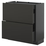 METOD / KNIVSHULT base cab with 2 fronts/3 drawers, black-grey/Nickebo matt anthracite, 80x37 cm