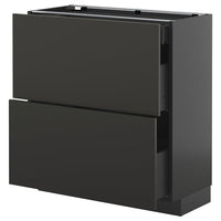 METOD / KNIVSHULT base cab with 2 fronts/3 drawers, black-grey/Nickebo matt anthracite, 80x37 cm