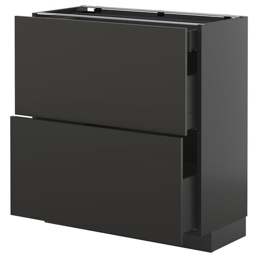 METOD / KNIVSHULT - METOD / KNIVSHULT Base cab with 2 fronts/3 drawers, black-grey/Nickebo matt anthracite, 80x37 cm