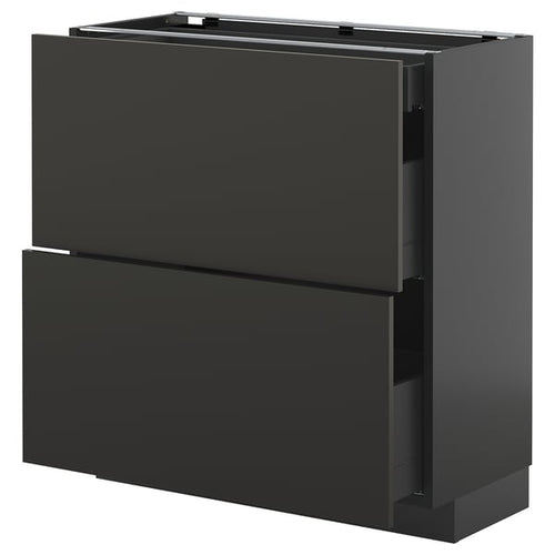METOD / KNIVSHULT - METOD / KNIVSHULT Base cab with 2 fronts/3 drawers, black-grey/Nickebo matt anthracite, 80x37 cm