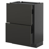 METOD / KNIVSHULT base cab with 2 fronts/3 drawers, black-grey/Nickebo matt anthracite, 60x37 cm