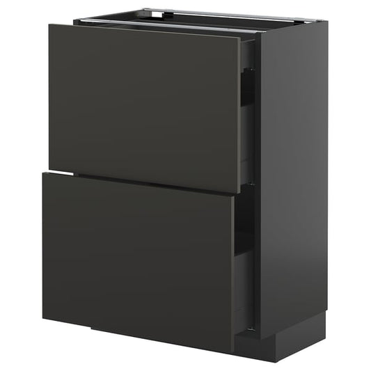 METOD / KNIVSHULT - METOD / KNIVSHULT Base cab with 2 fronts/3 drawers, black-grey/Nickebo matt anthracite, 60x37 cm