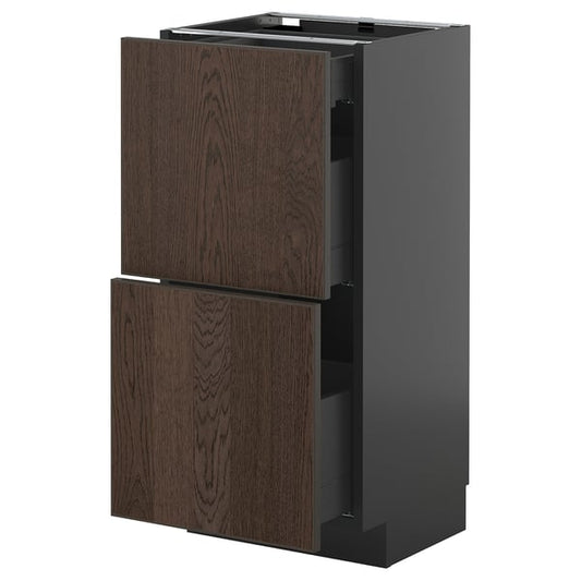 METOD / KNIVSHULT - METOD / KNIVSHULT Base cab with 2 fronts/3 drawers, black-grey/Sinarp brown, 40x37 cm