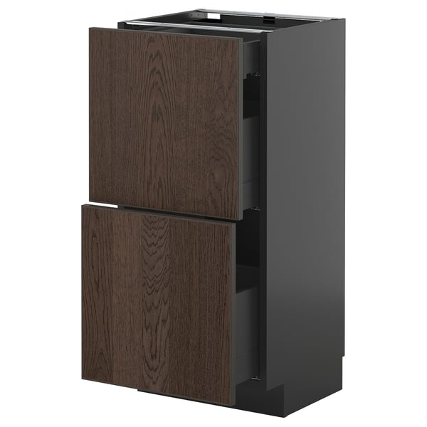METOD / KNIVSHULT base cab with 2 fronts/3 drawers, black-grey/Sinarp brown, 40x37 cm
