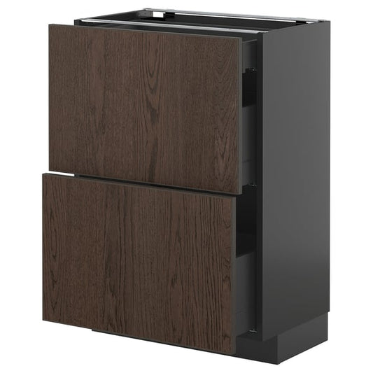 METOD / KNIVSHULT - METOD / KNIVSHULT Base cab with 2 fronts/3 drawers, black-grey/Sinarp brown, 60x37 cm